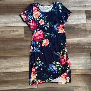 Floral Navy Short Sleeve Women's Dress